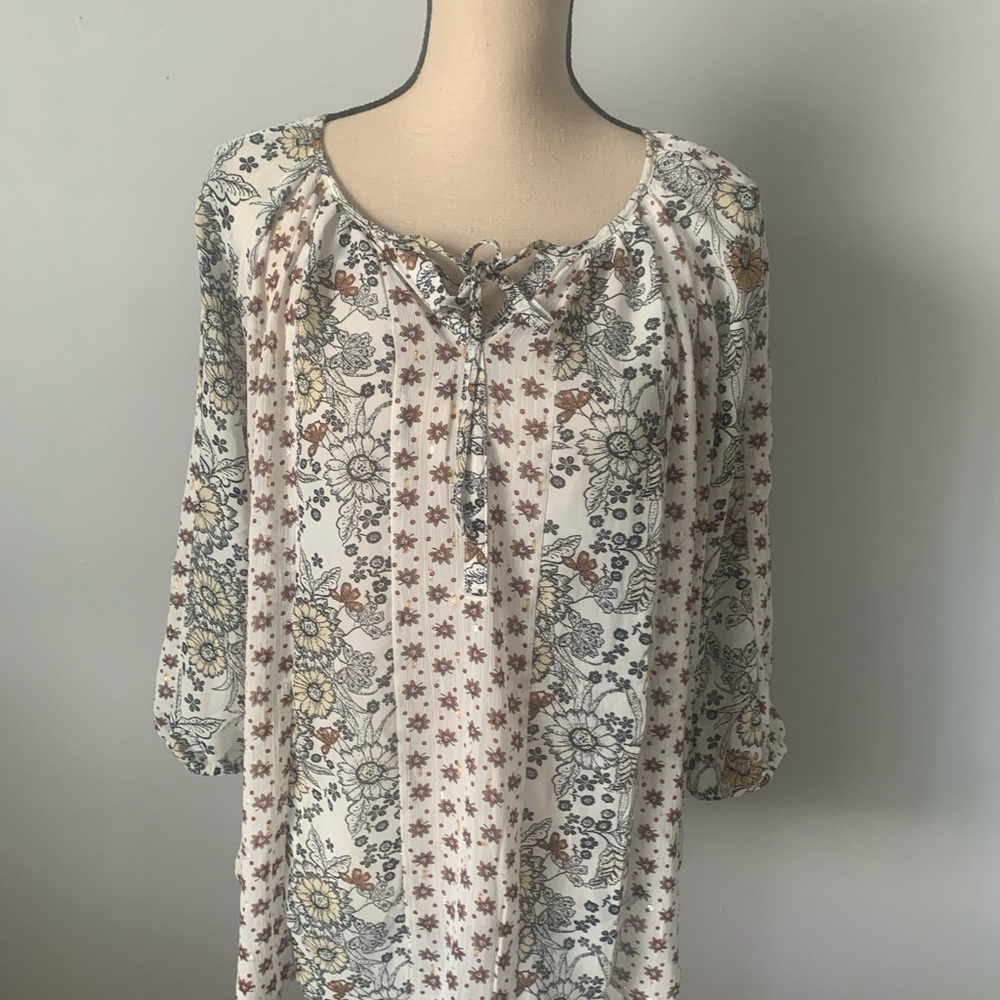 Anthropologie Fig & Flower multi color semi-sheer floral boho blouse - Medium